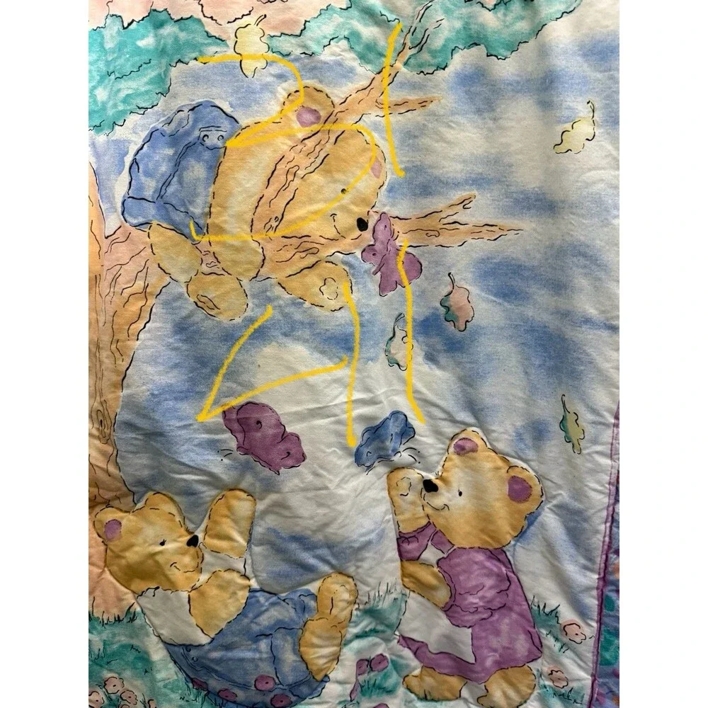 Vtg Bears & Butterflies Pastel Baby Crib Blanket Comforter Fisher Price 90’s USA